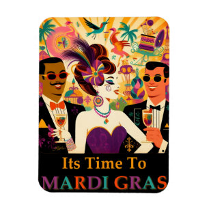 Retro-Mitte-des-Jahrhunderts Mardi-Gras-Cocktailpa Magnet