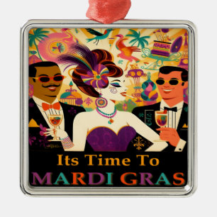 Retro-Mitte-des-Jahrhunderts Mardi-Gras-Cocktailpa Ornament Aus Metall