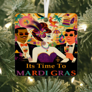 Retro-Mitte-des-Jahrhunderts Mardi-Gras-Cocktailpa Ornament Aus Metall