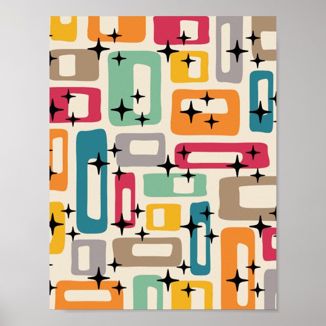 Retro Mitte des Jahrhunderts Moderne Abstrakt Poster (Vorne)