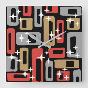 Retro-Mitte-des-Jahrhunderts-Moderne-Abstrakt Quadratische Wanduhr