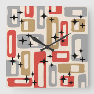 Retro-Mitte-des-Jahrhunderts-Moderne-Abstrakt Quadratische Wanduhr