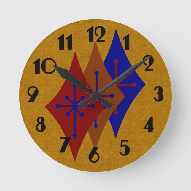 Retro Mitte des Jahrhunderts Moderne Diamond Stern Runde Wanduhr (Vorderseite)