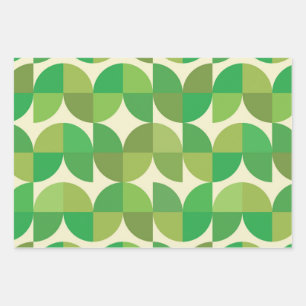 Retro-Mitte-des-Jahrhunderts-Moderne Grüner geomet Geschenkpapier Set