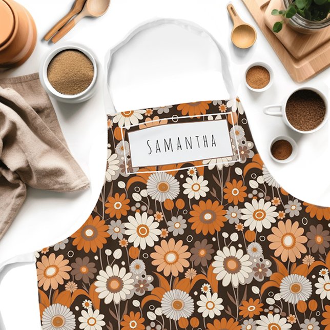 Retro Mitte des Jahrhunderts Moderne Schürze mit B (Get creative in the kitchen with our personalized Floral Boho Mid Century Modern apron! )