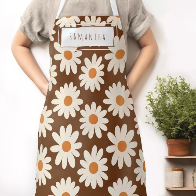 Retro Mitte des Jahrhunderts Moderne Schürze mit B (Indulge in the retro charm of our Wild on Flowers apron.  Cook in style and let your name shine!)