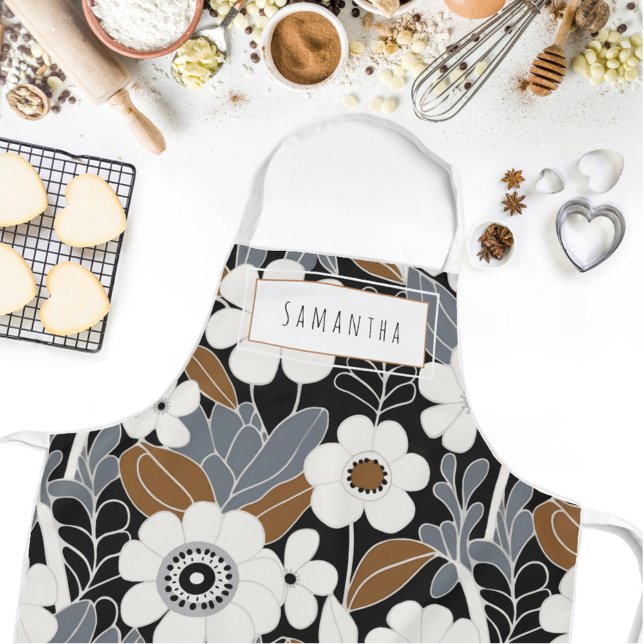 Retro Mitte des Jahrhunderts Moderne Schürze mit B (Indulge in the retro charm of our Wild on Flowers apron.  Cook in style and let your name shine!)