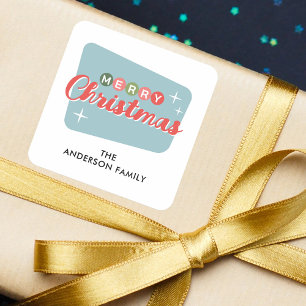 Retro Mitte des Jahrhunderts Moderne Weihnachtszei Quadratischer Aufkleber
