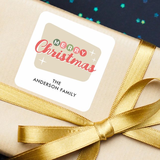 Retro Mitte des Jahrhunderts Moderne Weihnachtszei Quadratischer Aufkleber (Von Creator hochgeladen)