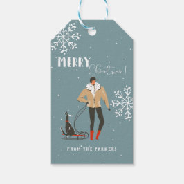 Retro Mitte des Jahrhunderts Moderner Weihnachtsur Geschenkanhänger