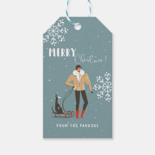 Retro Mitte des Jahrhunderts Moderner Weihnachtsur Geschenkanhänger