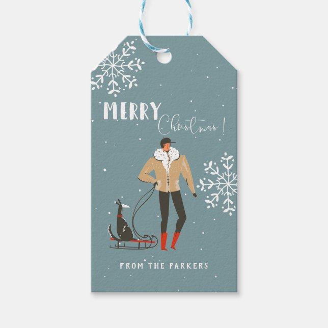 Retro Mitte des Jahrhunderts Moderner Weihnachtsur Geschenkanhänger (Vorderseite)