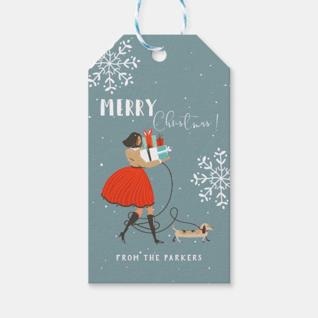 Retro Mitte des Jahrhunderts Moderner Weihnachtsur Geschenkanhänger (Vorderseite)