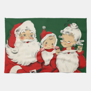 Retro-Mitte-des-Jahrhunderts Santa Familie – Kitsc Geschirrtuch