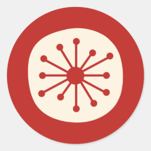 Retro Mitte Jahrhundert Atomdot einfache rote Crem Runder Aufkleber