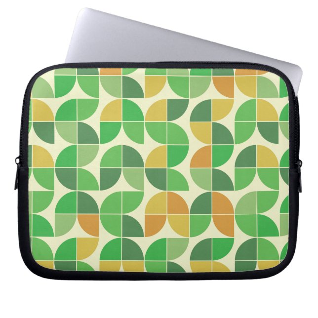 Retro Mitte Jahrhundert Geometrisches Blumengrün Laptopschutzhülle (Vorderseite)