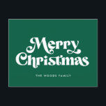 Retro Mitte Jahrhundert Grün frohe Weihnachten<br><div class="desc">Frohe Weihnachts-Postkarte: Klassisches Retro-Design,  mit einer modernen Typografie aus der Mitte des Jahrhunderts und einem klassischen grünen Hintergrund.</div>