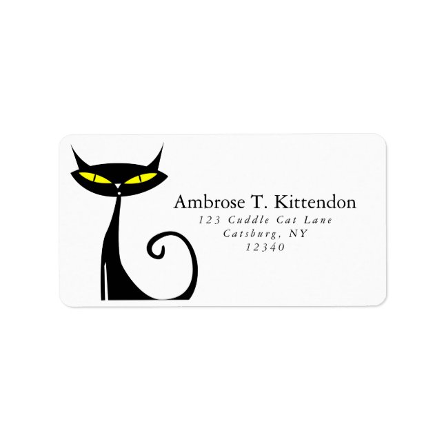 Retro Mitte Jahrhundert Moderne Atomkatzenkatze 50 Adressaufkleber (Vorne)