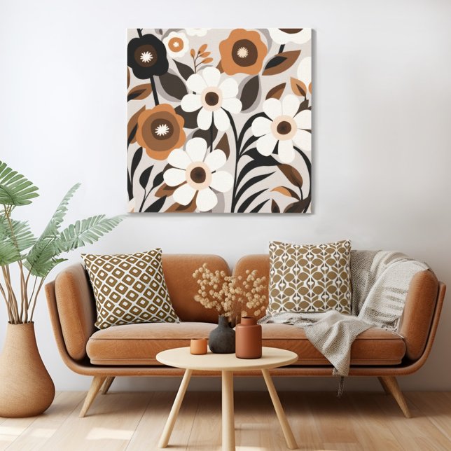 Retro Mitte Jahrhundert Moderne Blume Leinwanddruck (Mix n' match in retro mid century modern style with a retro floral canvas print from Wild on Flowers)