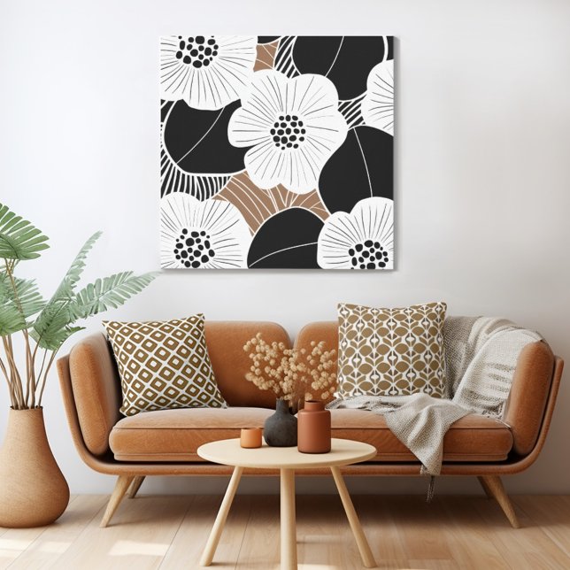 Retro Mitte Jahrhundert Moderne Blume Leinwanddruck (Mix n' match in retro mid century modern style with a retro floral canvas print from Wild on Flowers)