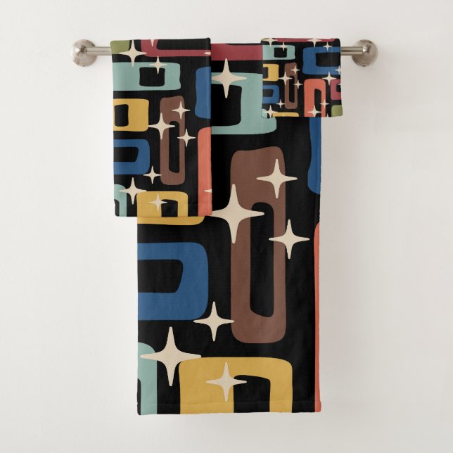 Retro Mitte Jahrhundert Modernes Abstrakt Badhandtuch Set (Insitu)