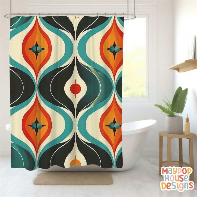 Retro Mitte Jahrhundert Modernes Abstrakt Duschvorhang (mid century modern shower curtain bathroom decor)