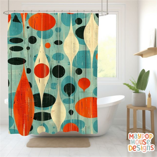 Retro Mitte Jahrhundert Modernes Abstrakt Duschvorhang (mid century modern shower curtain bathroom decor)
