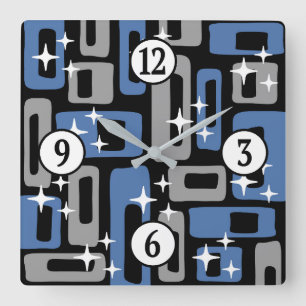Retro Mitte Jahrhundert Modernes Abstrakt Quadratische Wanduhr