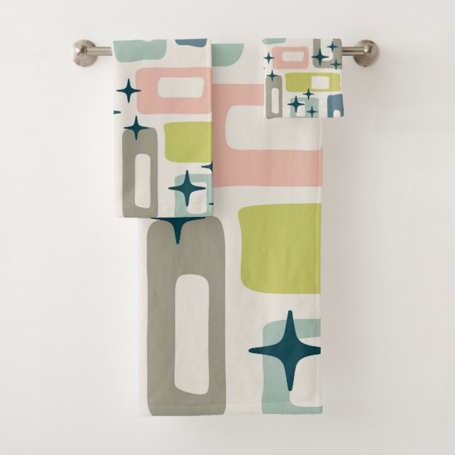 Retro Mitte Jahrhundert Modernes Abstraktes Muster Badhandtuch Set (Insitu)