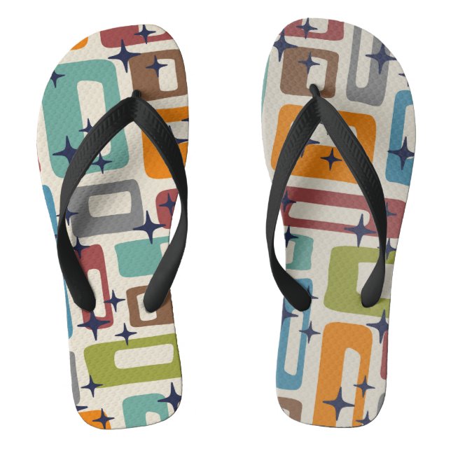Retro Mitte Jahrhundert Modernes Abstraktes Muster Flip Flops (Fußbett)