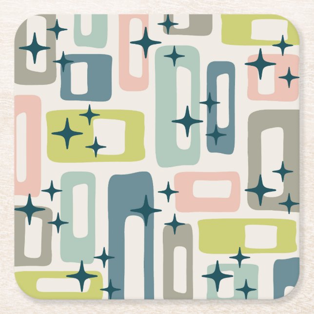 Retro Mitte Jahrhundert Modernes Abstraktes Muster Rechteckiger Pappuntersetzer (Vorderseite)