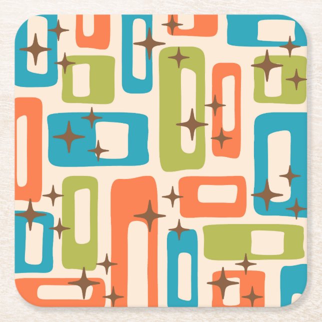 Retro Mitte Jahrhundert Modernes Abstraktes Muster Rechteckiger Pappuntersetzer (Vorderseite)