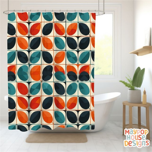 Retro Mitte Jahrhundert Modernes Aquamarines Orang Duschvorhang (mid century modern shower curtain bathroom decor)