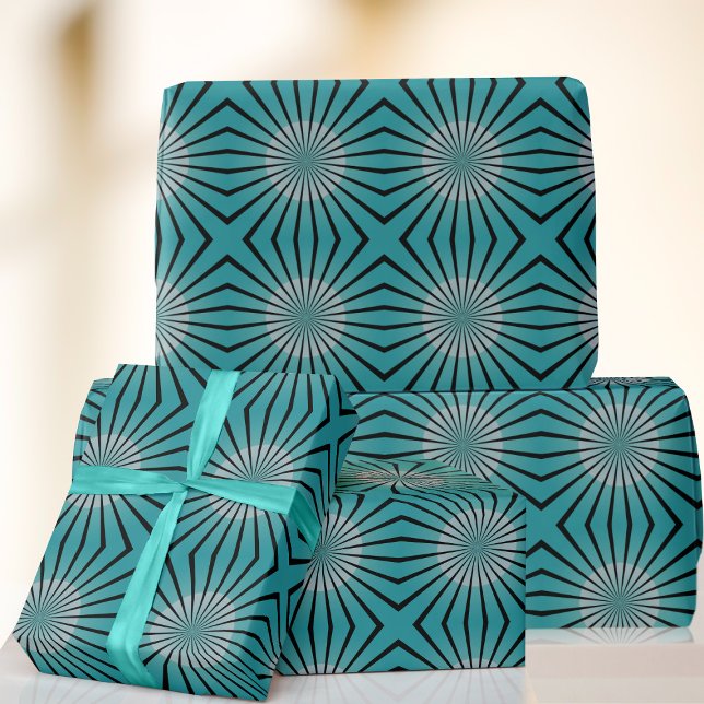 Retro Mitte Jahrhundert Modernes Aquamarines Wrapp Geschenkpapier (A teal geometric mid century modern inspired retro wrapping paper just for you)