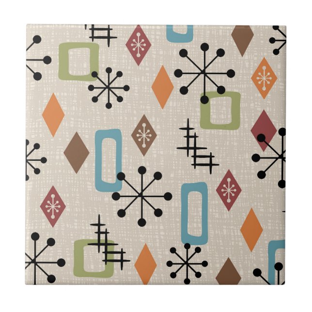 Retro Mitte Jahrhundert Modernes Atomisches Abstra Fliese (Vorderseite)