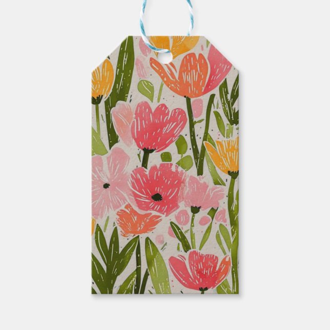 Retro Mitte Jahrhundert Modernes Blumendesign Geschenkanhänger (Vorderseite)