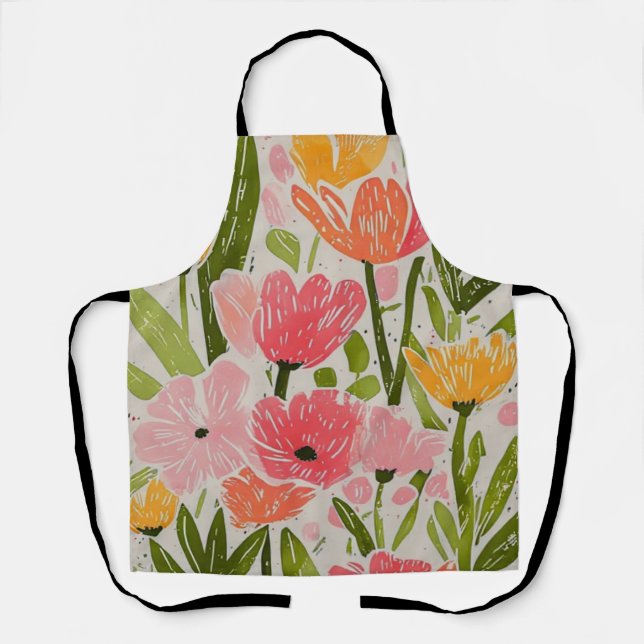 Retro Mitte Jahrhundert Modernes Blumendesign Schürze (Vorderseite)