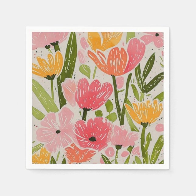 Retro Mitte Jahrhundert Modernes Blumendesign Serviette (Vorderseite)