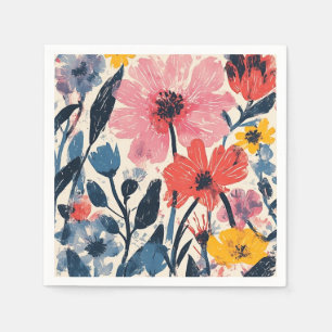 Retro Mitte Jahrhundert Modernes Blumendesign Serviette