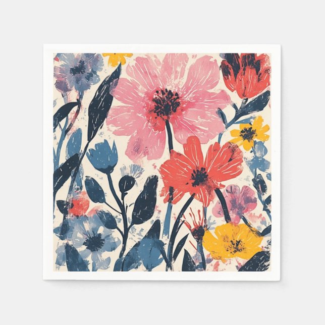 Retro Mitte Jahrhundert Modernes Blumendesign Serviette (Vorderseite)