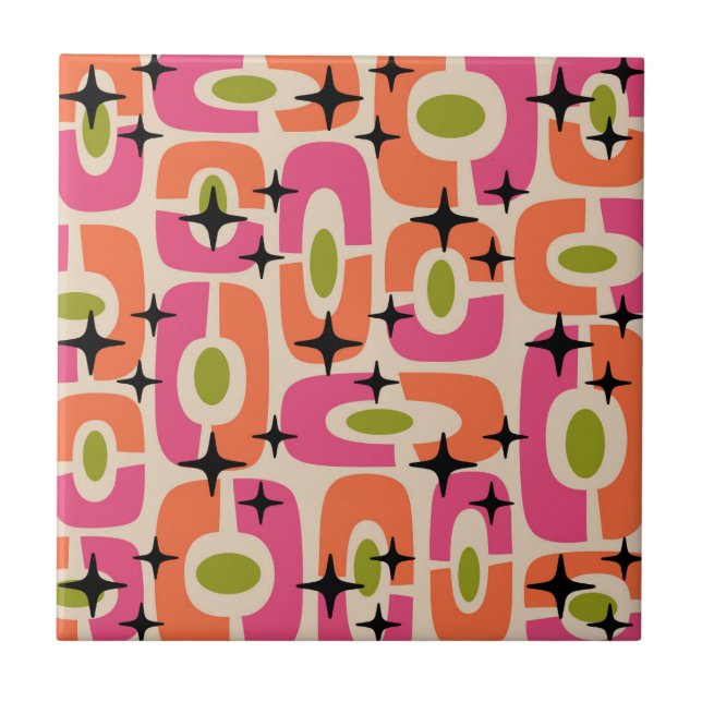 Retro Mitte Jahrhundert Modernes kosmisches Abstra Fliese (Vorderseite)