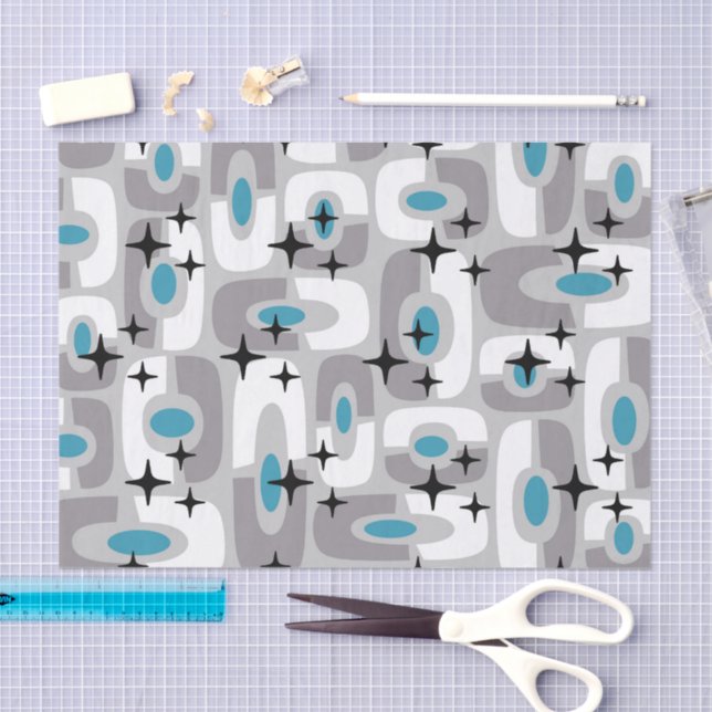 Retro Mitte Jahrhundert Modernes kosmisches Abstra Seidenpapier (Handwerk)