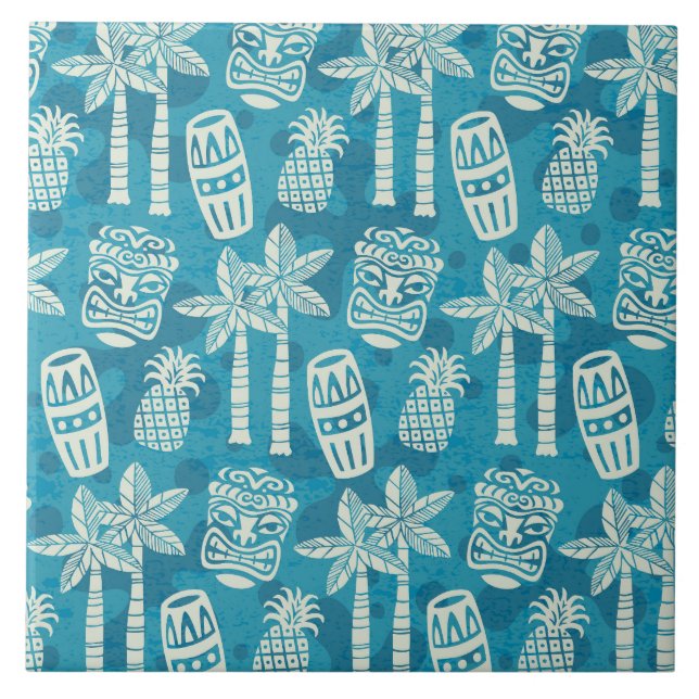 Retro Mitte Jahrhundert Modernes Tiki Muster Fliese (Vorderseite)