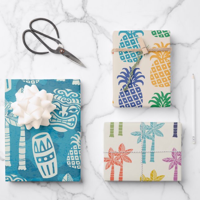 Retro Mitte Jahrhundert Modernes Tiki Muster Geschenkpapier Set (Vorderseite)
