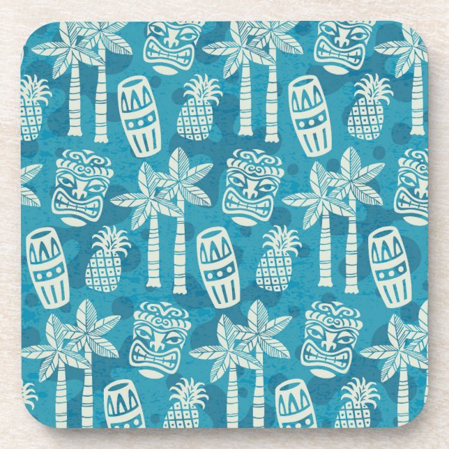 Retro Mitte Jahrhundert Modernes Tiki Muster Getränkeuntersetzer (Vorderseite)