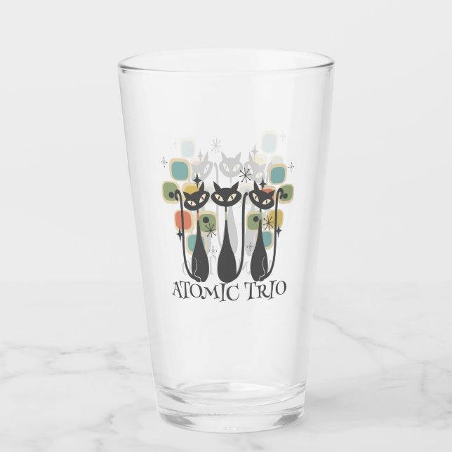 Retro Mitte Jahrhundert Schwarze Atomkatzen MCM Glas (Vorderseite)