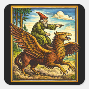 Retro-Mittelalter-Schneckenreiter-Fantasy-T-Shirt- Quadratischer Aufkleber