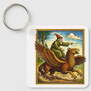 Retro-Mittelalter-Schneckenreiter-Fantasy-T-Shirt- Schlüsselanhänger