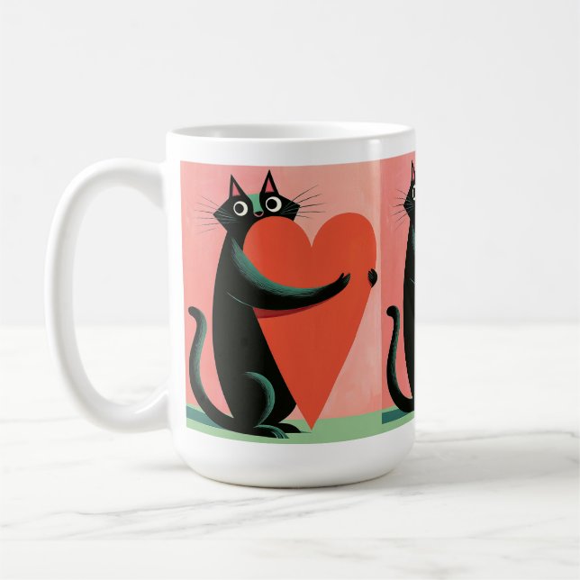 Retro-Mittelalter Schwarze Katze Herz Kaffee Kaffeetasse (Links)