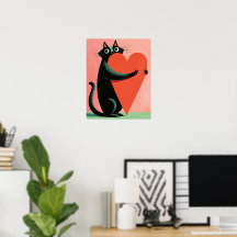 Retro-Mittelalterliche schwarze Katze umarmt Herz